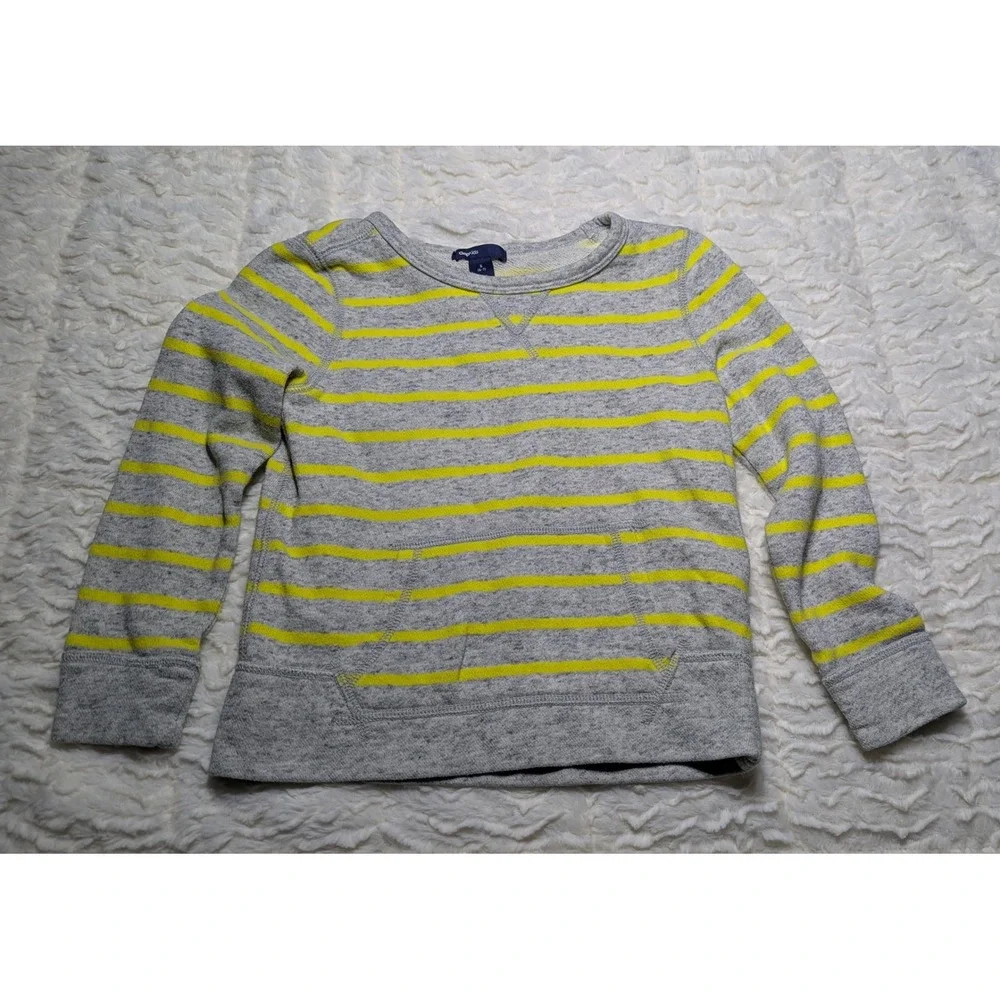 Gap Kids Gray & Neon Yellow Stripe Pullover Sweatshirt Size S‎ (6–7)